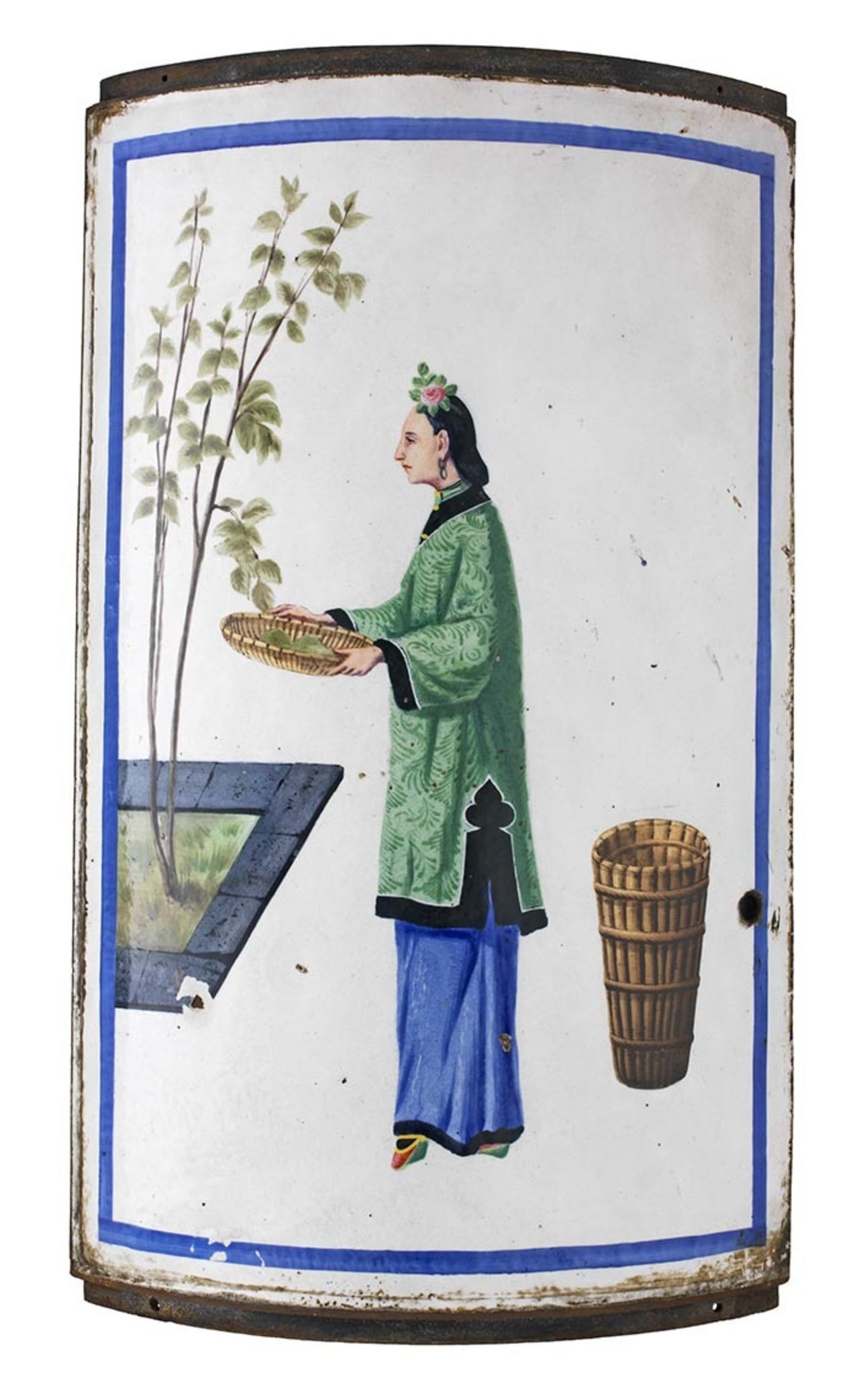 Antoine Vollon pour la maison Rogeat, Plaque de dessiccateur Talabot-Persoz-Rogeat : *Zhi sang* (cueillette des feuilles de mûrier), Lyon, 1910.