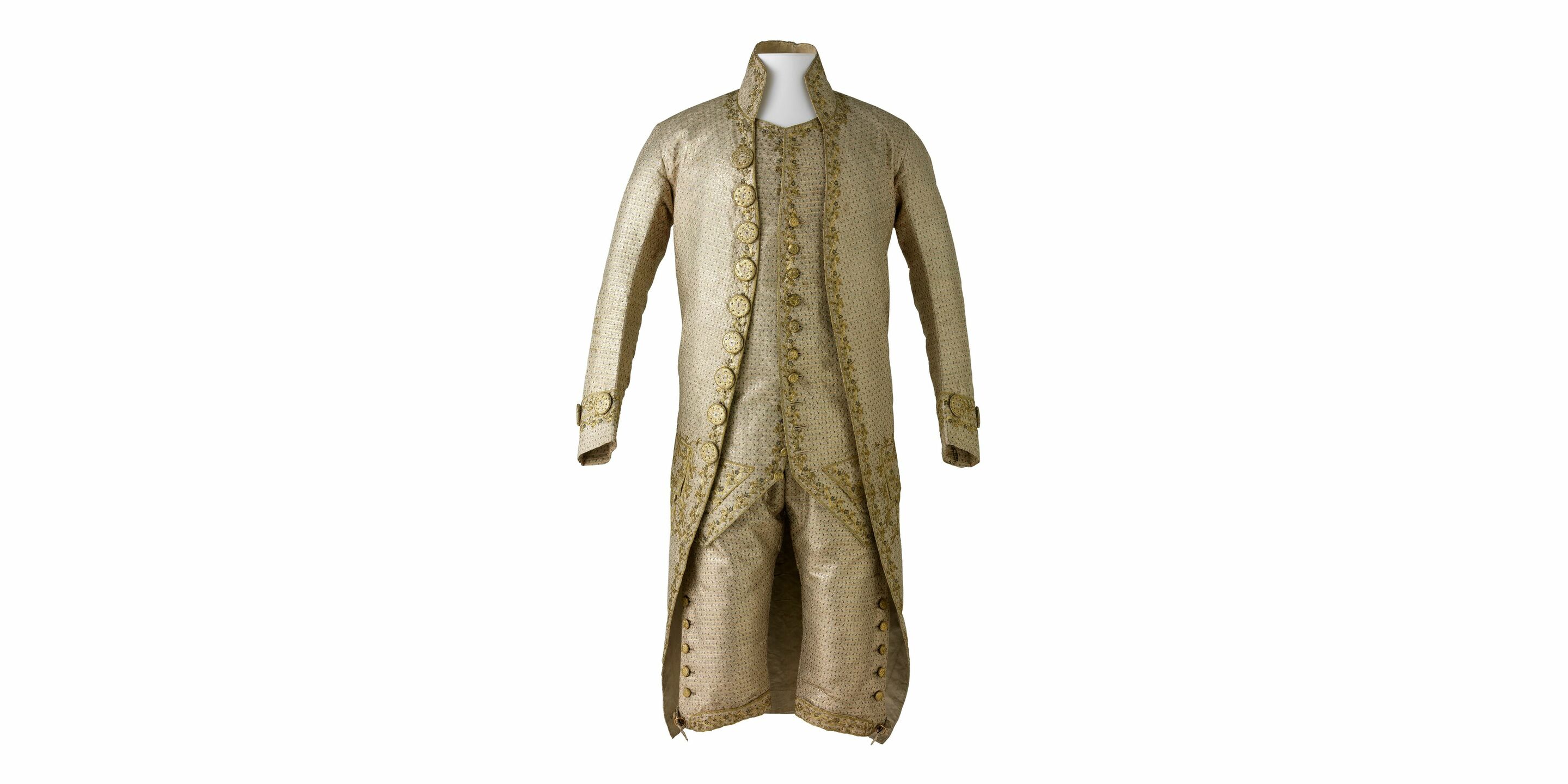 Habit composé d'une veste, d'un gilet et d'une culotte, France, vers 1785. © © musée des Tissus – Pierre Verrier