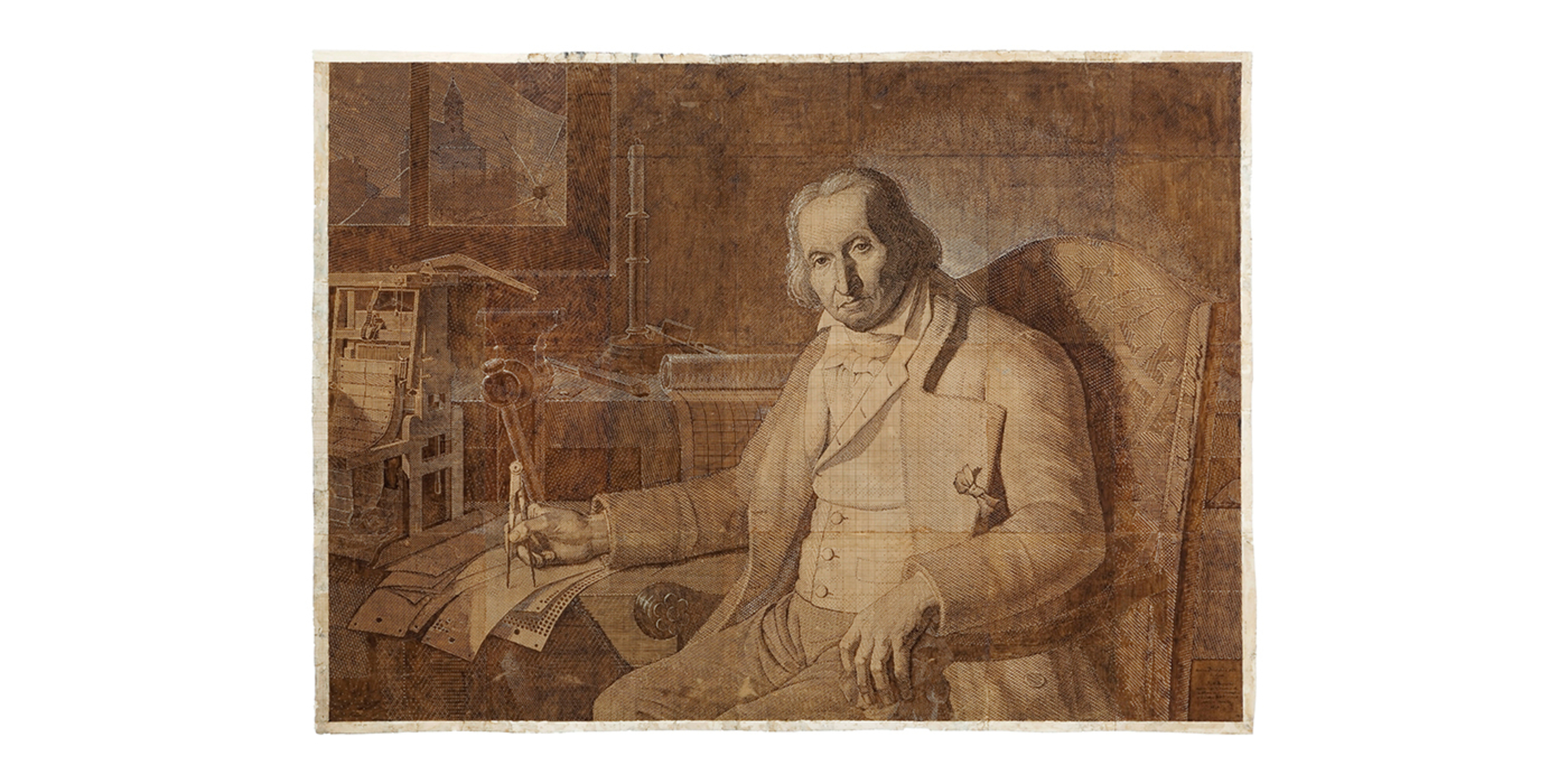 J.-L. Moulin, Mise en carte du Portrait de Joseph-Marie Jacquard d’après Jean-Claude Bonnefond, Lyon, 1839. © © musée des Tissus - Sylvain Pretto