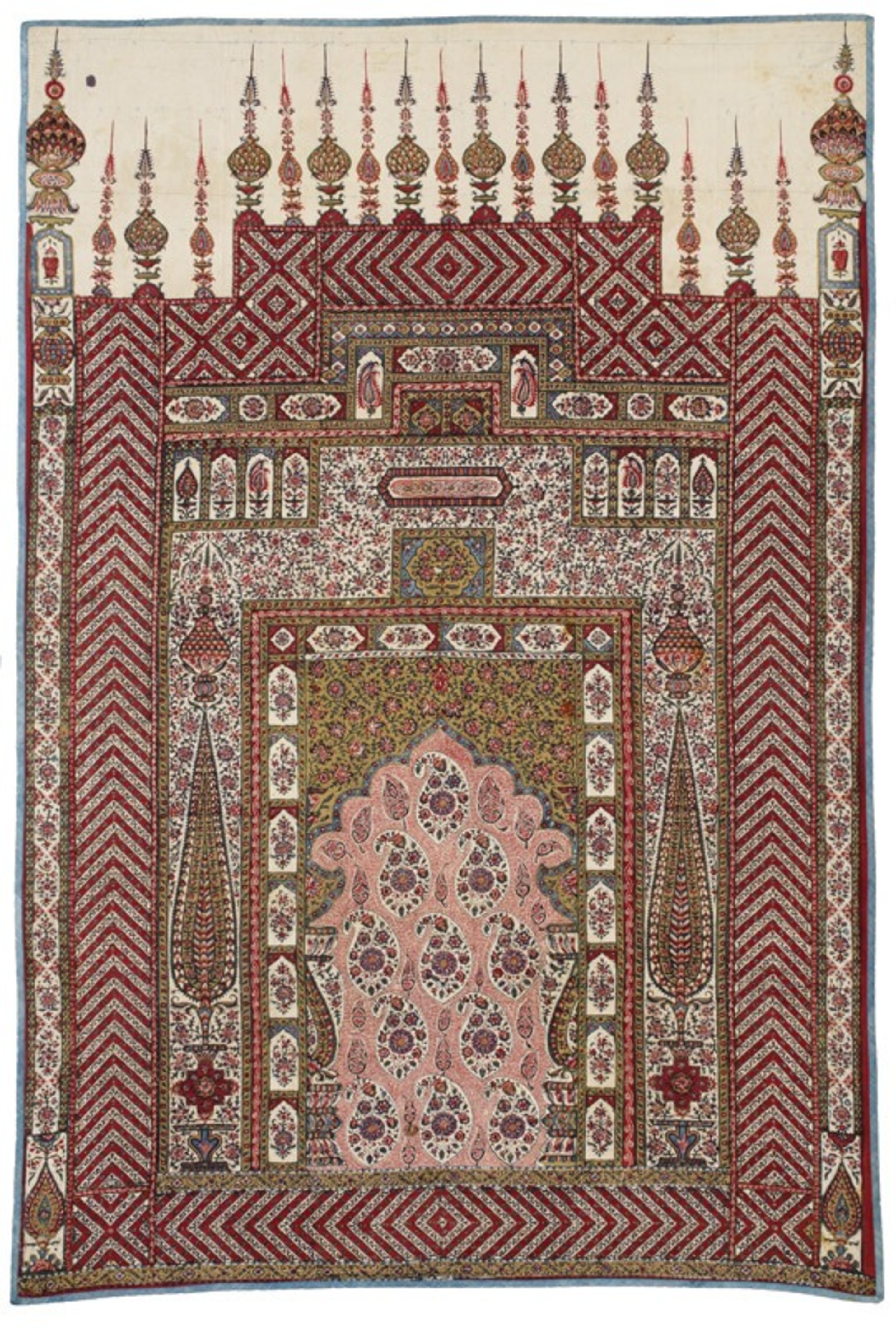Décor d'architecture évoquant les minarets d'une mosquée, Inde, 18e-19e siècle. MT 36216. Legs de Jean Pozzi, 1971. © © Lyon, musée des Tissus et des Arts décoratifs — Pierre Verrier