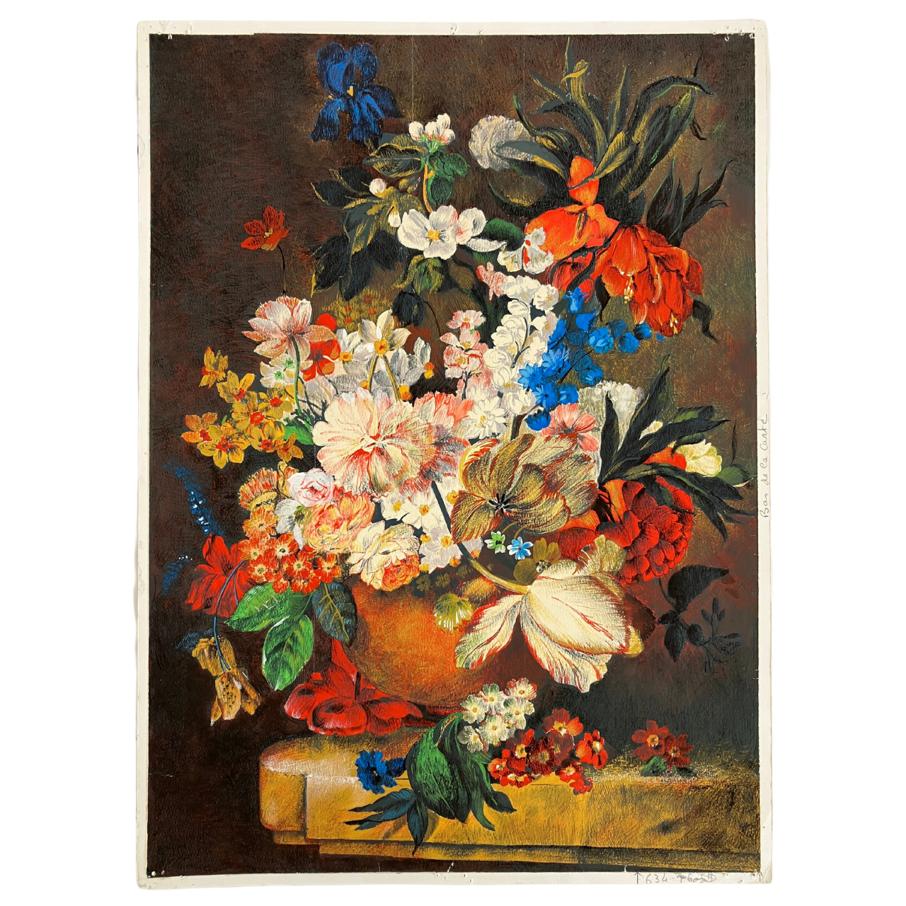 Dessin de fabrique - D’après Bouquet impérial de Jan van Os, Lucien Gaillard (dessinateur-metteur en carte), Maison Bianchini Férier (fabricant), Lyon, entre 1958 et 1976. MT 2024.5-6-7. Don de Lucien Gaillard, en mémoire d'Augusta Igolen, 2024. © © Lyon, musée des Tissus et Arts décoratifs – D.R. 