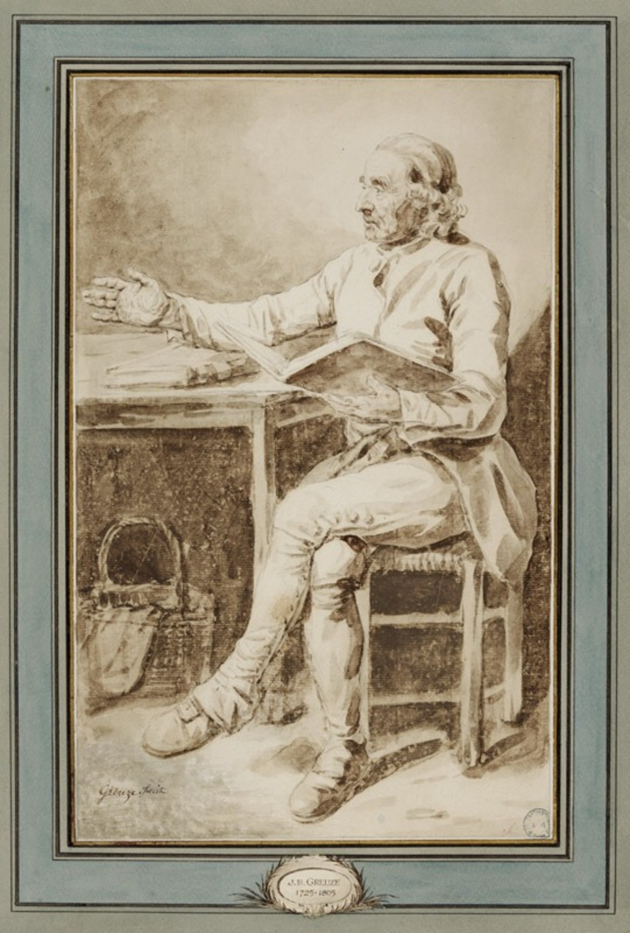 Jean-Baptiste Greuze, Homme assis tenant un livre, France, avant 1755 MT 9135. Achat auprès de Chatelain, 1863 © © Lyon, musée des Tissus et des Arts décoratifs — Pierre Verrier