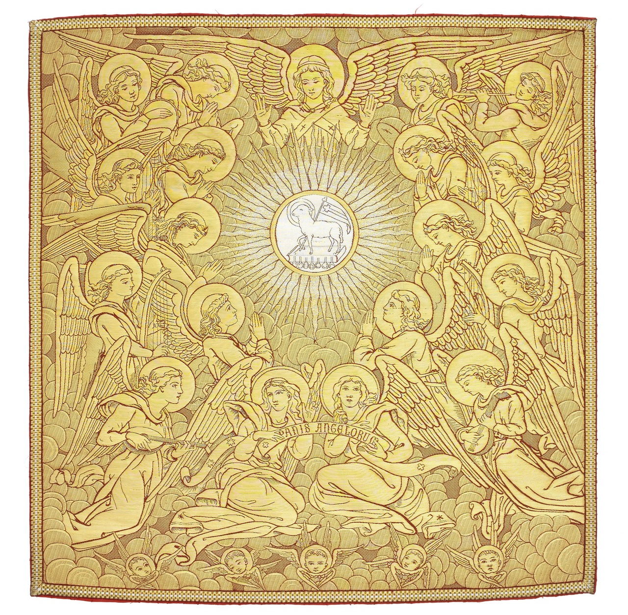 Gaspard-André Poncet (dessinateur), Christophe Gerbaud (exécutant), Joseph-Alphonse Henry (fabricant), Lyon, dessin vers 1888-1889, tissage entre 1891 et 1900, Voile de calice de l’ornement angélique MT 2015.5.19. Don de Jean-Marc Truchot, 2016 © © Lyon, musée des Tissus et des Arts décoratifs — Sylvain Pretto