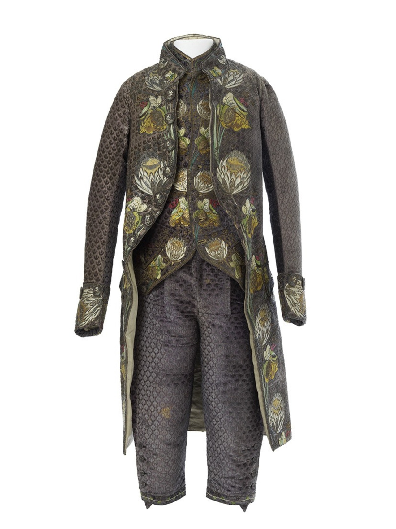 Habit composé d'une veste, d'un gilet et d'une culotte, France, 1790 MT 25346 - MT 25350 - MT 25353. Achat auprès de Boislève,1892. © © Lyon, musée des Tissus et des Arts décoratifs — Sylvain Pretto